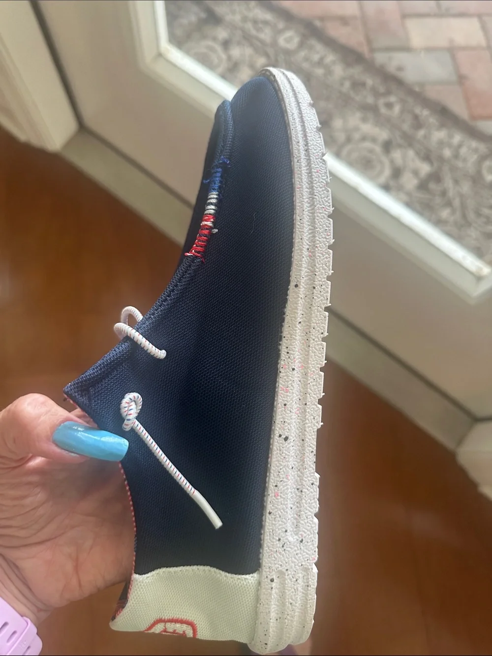 Hey Dude (NWOT) Navy Blue USA ❤️🤍💙 Slip-On Boat Shoes with White Laces